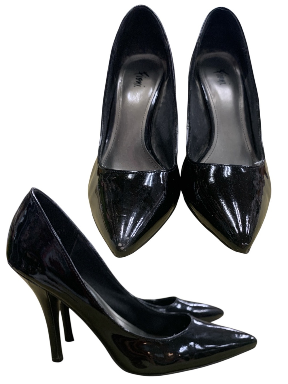 FIONI Black Patent Pointed-Toe Stiletto Pumps S6